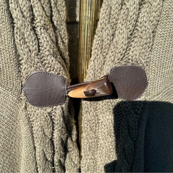 SOFT SURROUNDINGS ~ Green Asymmetric Cable Knit Wool Blend Cardigan with Clasp - Picture 7 of 12